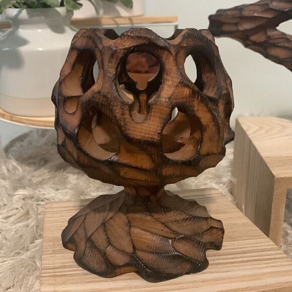 Vintage Wooden Brutalist Style Candle Holders Set Of Three Retro - Picture 2 of 16